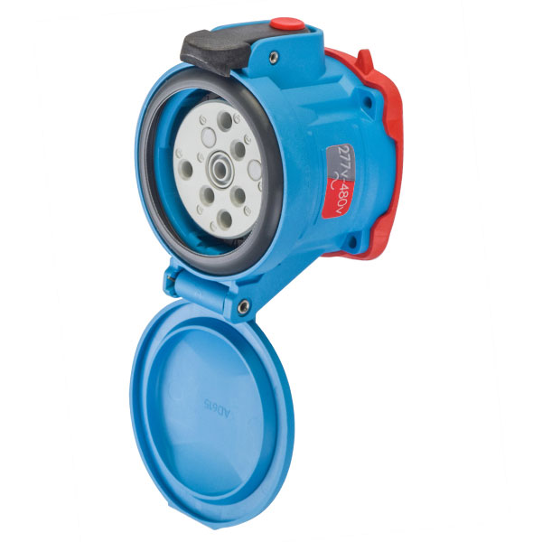 63-64046-973 - DSN60 RECEPTACLE POLY BLUE SIZE 3 TYPE 4X IP 69 2P+N+G 60A 277/480 VAC 60 Hz +3 AUX